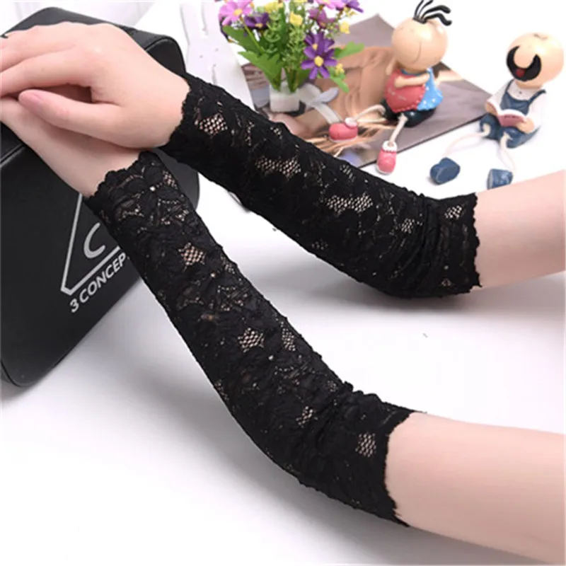 Женские кружевные перчатки для вождения с защитой от УФ-лучей, летние перчатки для рук, рукава для рук, рукава для татуировки, женские перчатки для рук