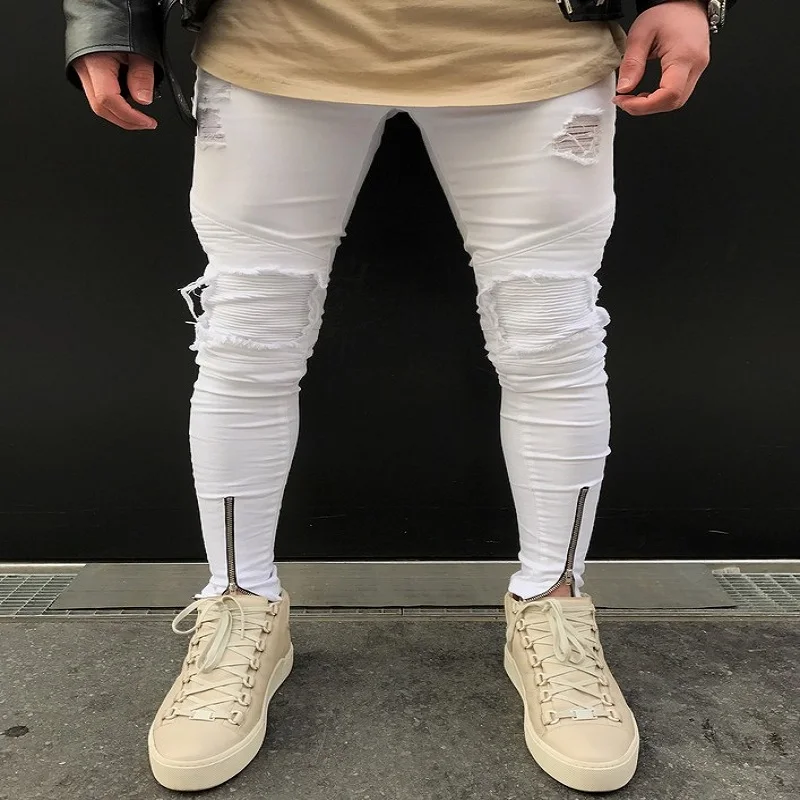 Qoolxcwear Джинсы для женщин отверстие Jogger обтягивающие джинсы Для мужчин Байкер Джинсы для женщин карандаш брюки Для мужчин S Молния Рваные джинсы Для мужчин - Цвет: 1839