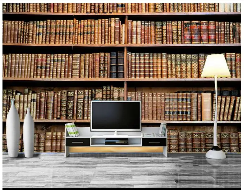 3d фрески обои для стен 3 d книжный шкаф Фреска европейские книги установка