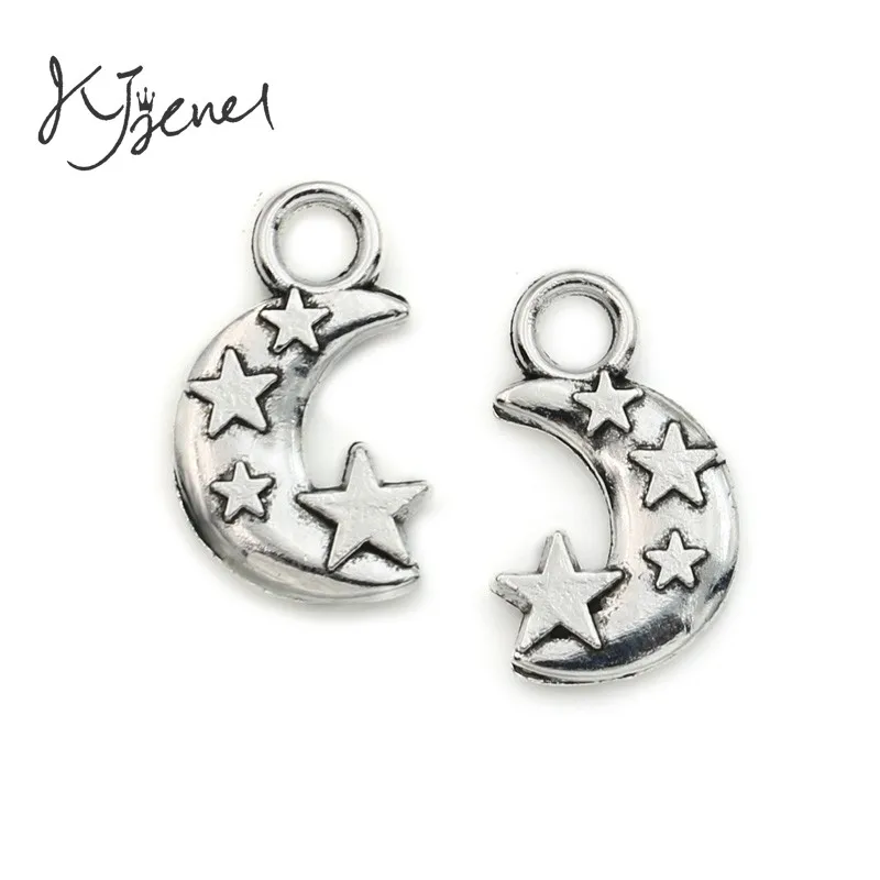 KJjewel античный посеребренный Шарм с Луной и звездой кулон подходящий для