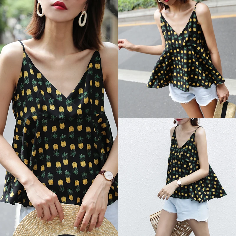 Ruffled Camisole Female Summer Loose Small Fresh Chiffon Retro Sling
