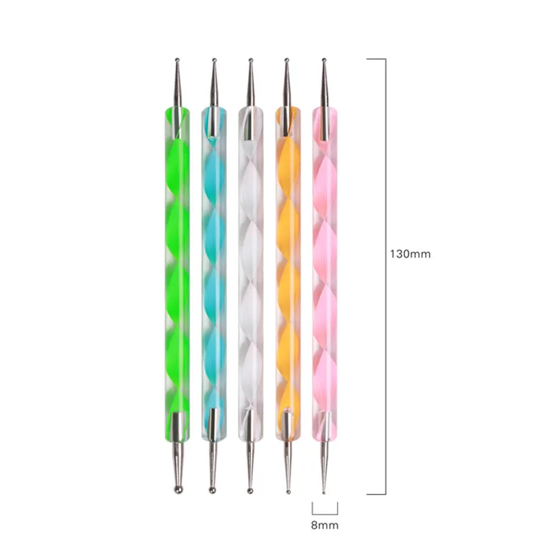 5 шт./компл. двухсторонняя акриловая ручка инструмент для дизайна ногтей круглая
