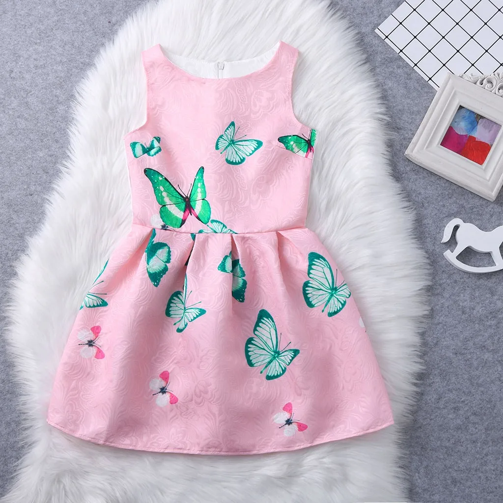 MUQGEW Kids New Fashion Summer Children Baby Girl Print Butterfly Dress Sleeveless Party Princess Clothes | Детская одежда и обувь