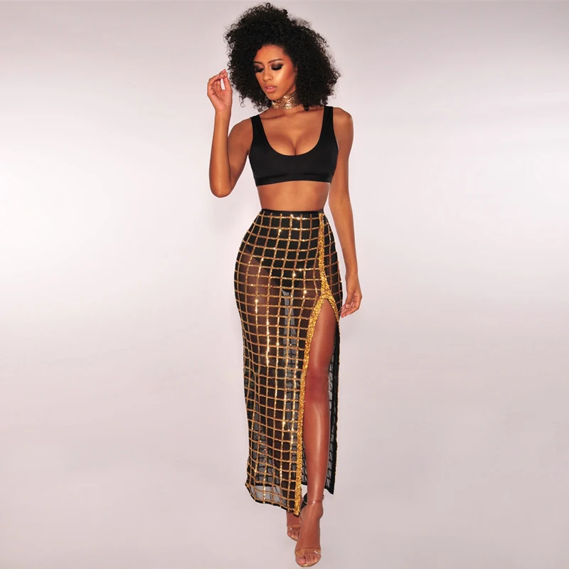 Женский комплект из 2 предметов длинное платье с блестками сетчатый клетчатый