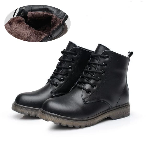 Black with plush Новинка года; Детские кожаные ботинки; ботильоны из натуральной кожи; обувь для мальчиков и девочек; нескользящие ботинки в байкерском стиле; детские зимние ботинки; 04 - Цвет: Black with plush