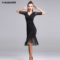 new fashion sexy short sleeve latin dance tassel one piece dress for womenfemale ballroom tango cha cha rumba costumes md7121