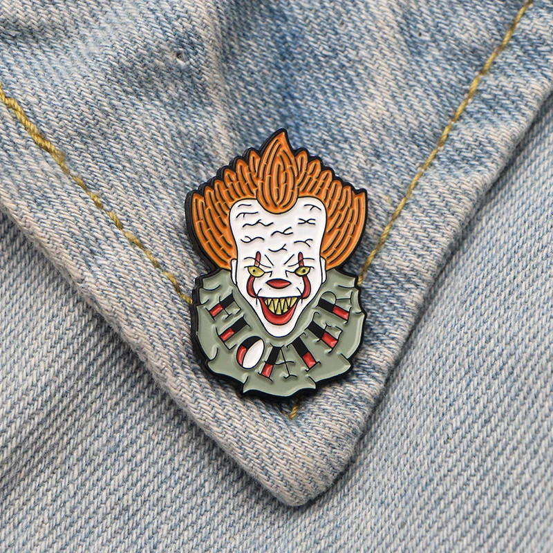 

DMLSKY 20pcs/lot Scary clown Art Enamel Pins and Brooches Lapel Pin Backpack Bags Badge Clothing Decoration Gifts M3368