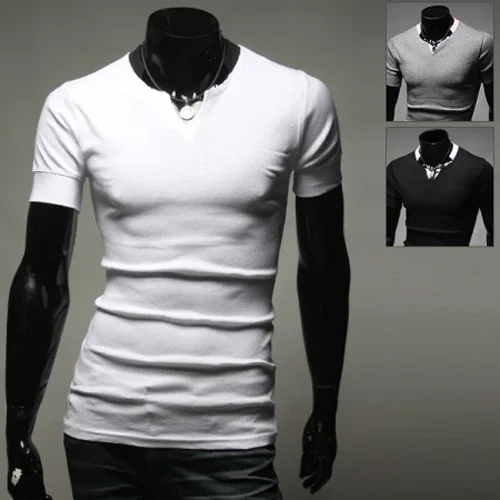 

The 2015 summer men's short sleeved shirt neckline Slim small solid 30