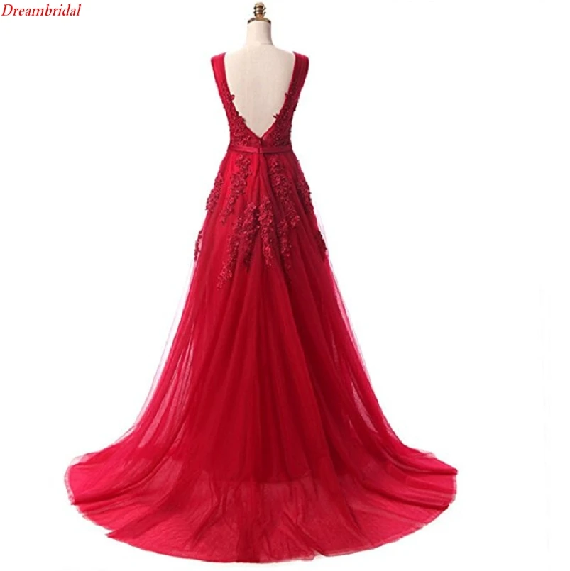 Dreambridal последний в своем роде фотографии A-Line V Шеи Бисером Длинное Вечернее
