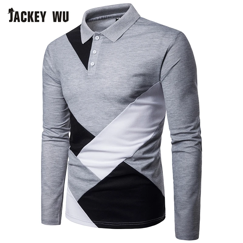 JACKEYWU мужская рубашка поло 2019 модная контрастный цвет длинный рукав хлопок