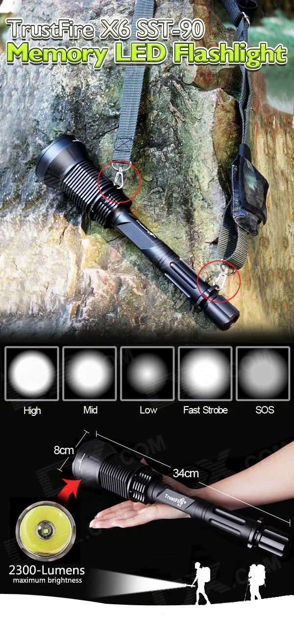 TrustFire X6 SST-90 Cree XM-U2 5-Mode 2300-Lumen памяти светодиодный фонарик+ 3 шт. x 18650 Перезаряжаемые Батарея