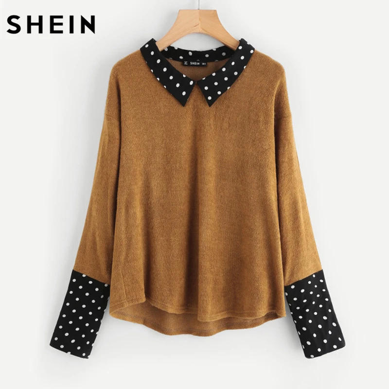 SHEIN Контрастный Модный Джемпер Женская Осенняя Повседневная Футболка С Длинным Рукавом