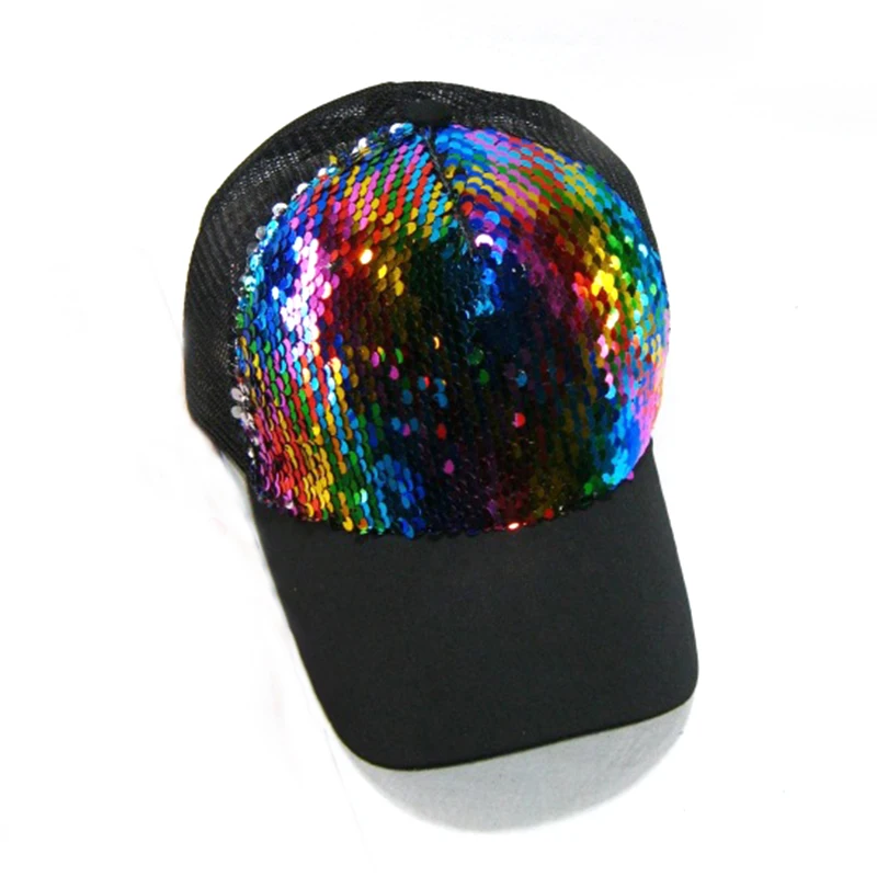 Женская и Мужская бейсболка s цвет изменить Snapback Блестки сетки кепки модные шапки спортивные блестки регулируемые летние Gorras