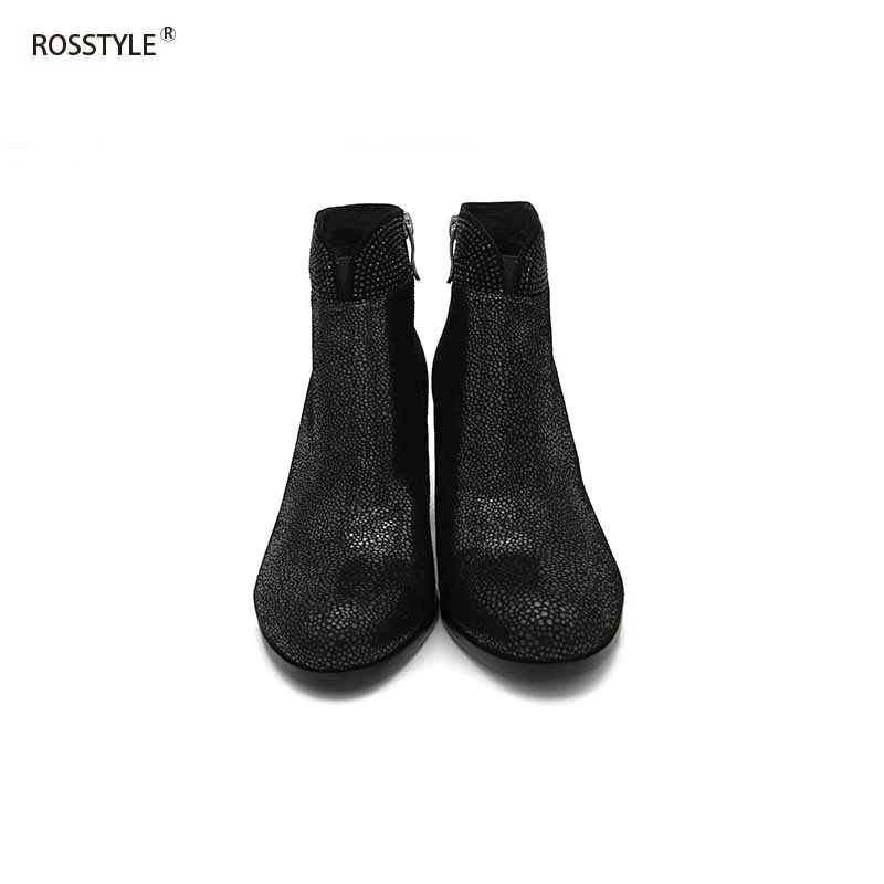 Женские ботинки с закругленным носком на молнии блестящими блестками в стиле