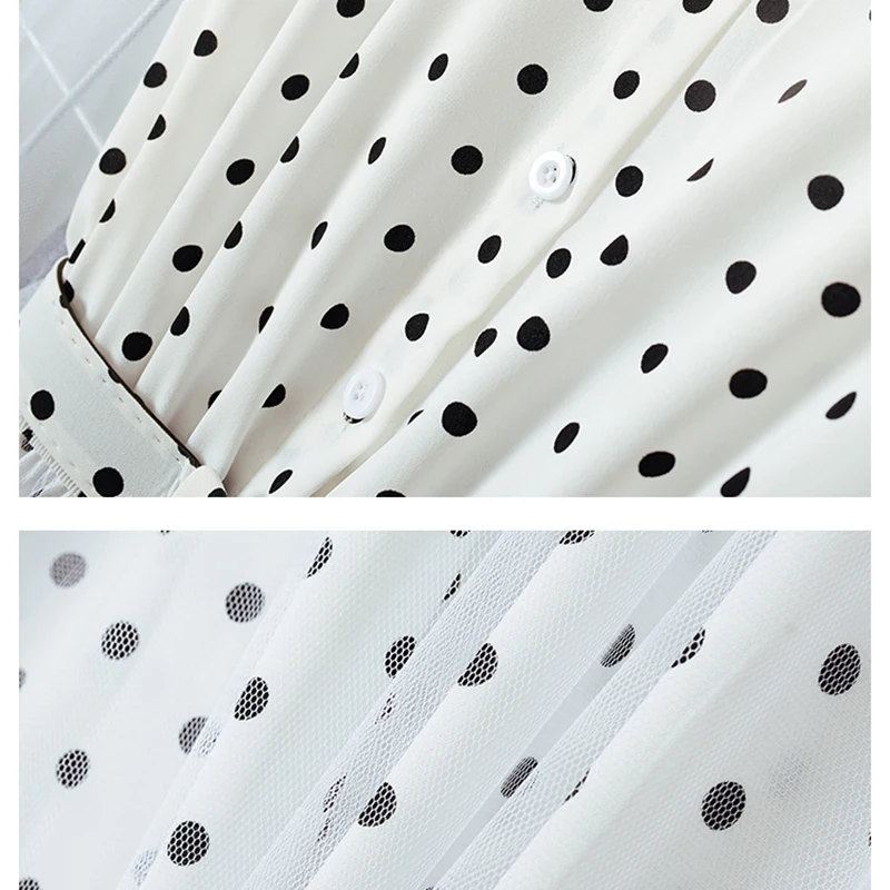 Женское летнее платье в горошек корейское длинное Сетчатое с рукавом три