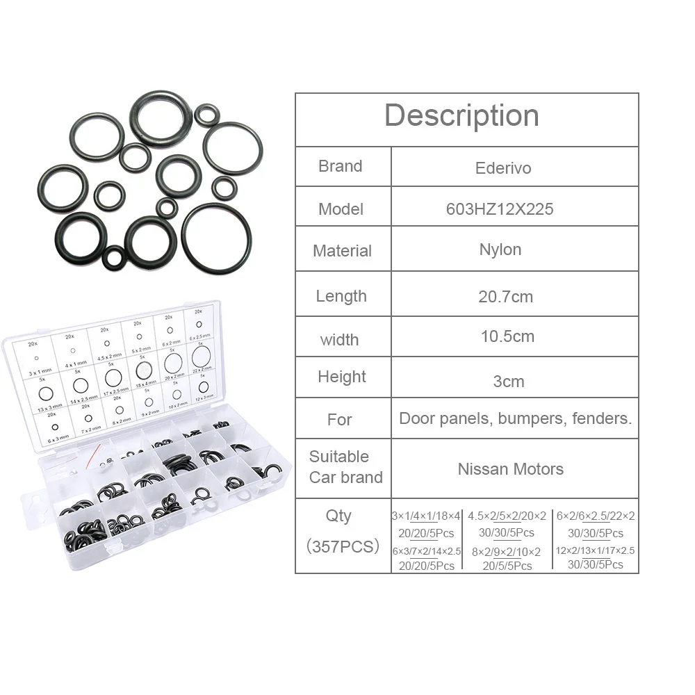 Ederivo 18Kinds 225PCS Boxed Tool Rubber O Ring O-Ring Washer Gasket Automotive Seals Assortment Black For Car Universal | Автомобили и