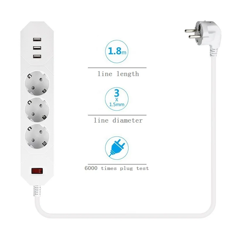 Умная удлинительная розетка 3USB для зарядки 3 AC EU UK внешний разветвитель розетки 1 8