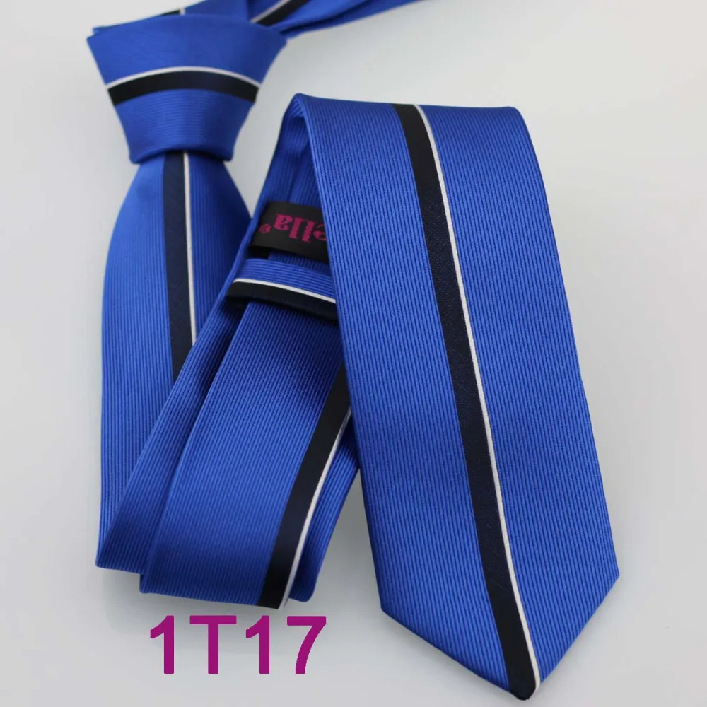 Галстук YIBEI Coachella Ties SKINNY цвета королевской сини с узором Jacquard SLIM Cravatta, узкие белые и черные вертикальные полосы.