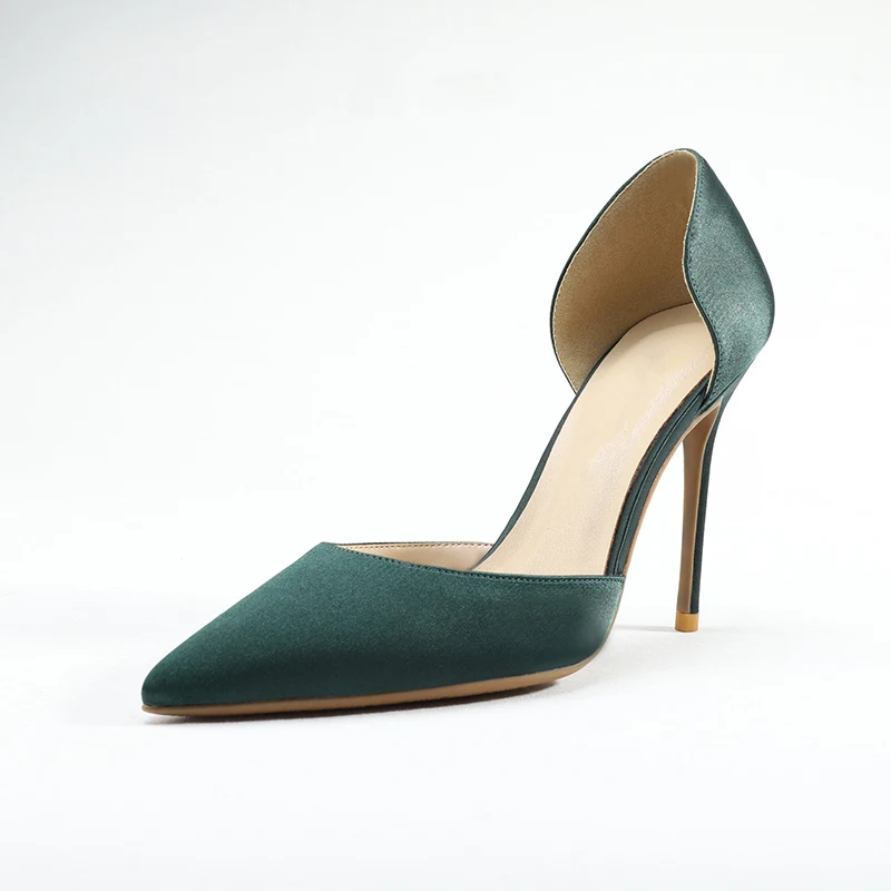 Dark green 8 cm Модные шелковые туфли на высоком каблуке с острым носком; женские пикантные вечерние туфли на каблуке с закрытым носком; офисные женские летние туфли - Цвет: Dark green 8 cm
