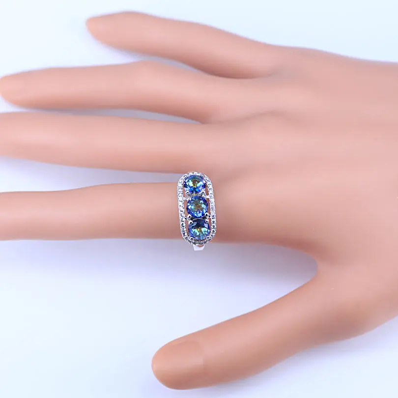 Beautiful Mystical Light Blue Rainbow Crystal Drop Pendant Necklace And Earrings Rings BraceletJewelry Set For Women | Украшения и