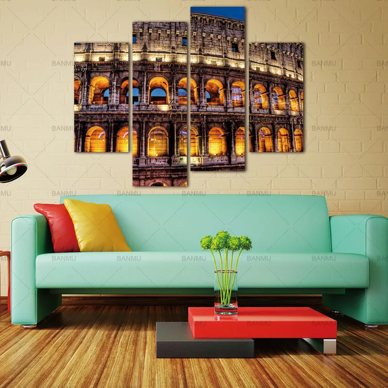 Современная Настенная картина 4 шт. римская цветная для строительства дома
