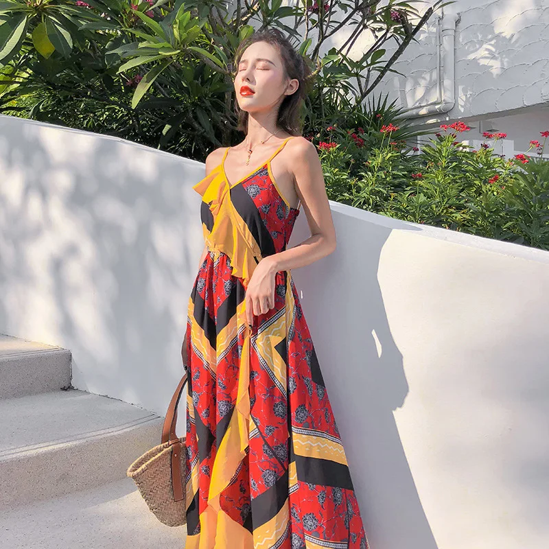 Женское Ассиметричное платье LANMREM длинное на бретельках с кисточками модель WG68403L