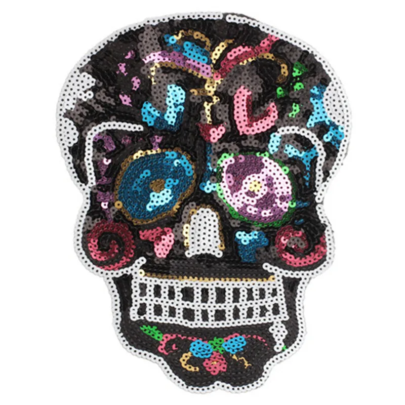 Большие вышитые блестки нашивки с черепом нашивка для одежды картонная