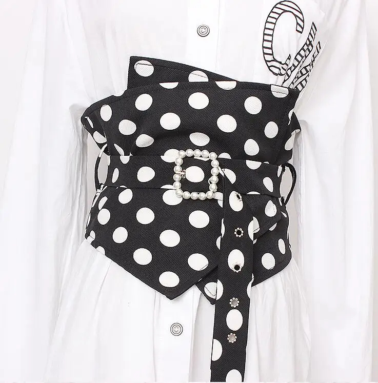 

Women's runway fashion dot print fabric Cummerbunds female Dress Corsets Waistband Belts decoration wide belt R1675