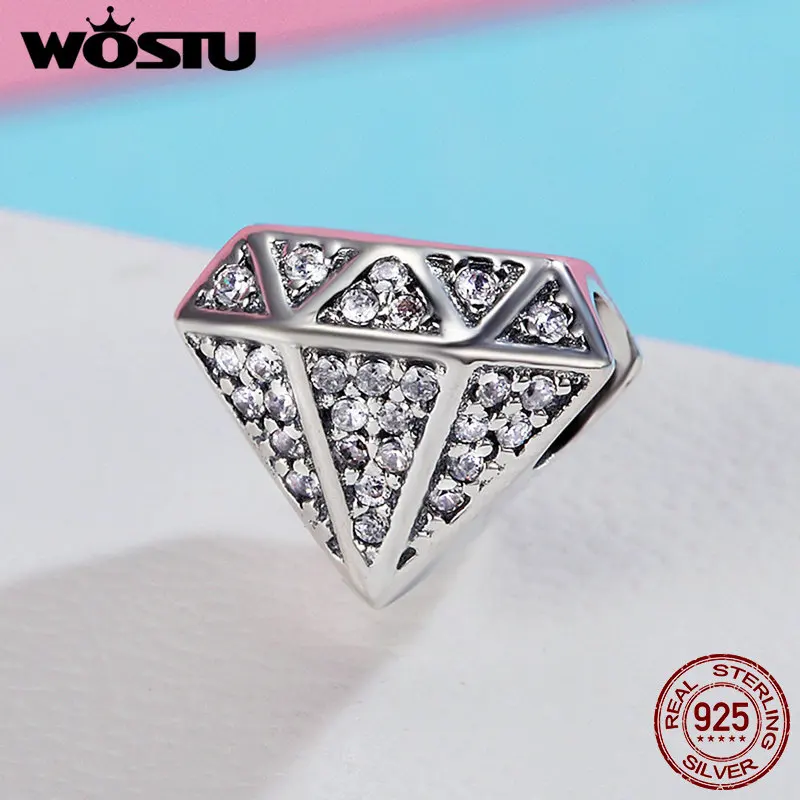 WOSTU подлинные 925 пробы серебряные Роскошные геометрические формы прозрачные CZ бусины подходят к оригинальному браслету ювелирные изделия S925 FIC397