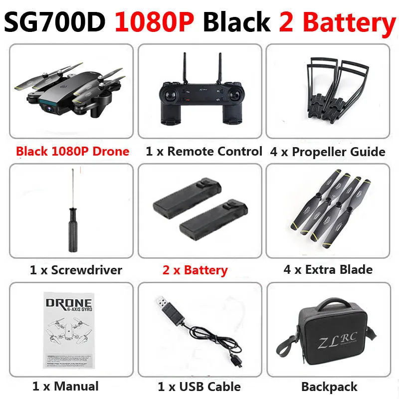 Black 1080P 2b Bag SG700-D Профессиональный складной Дрон с двойной камерой 1080P 720P 4K Selfie WiFi FPV оптический поток RC Квадрокоптер вертолет XS809S - Цвет: Black 1080P 2b Bag