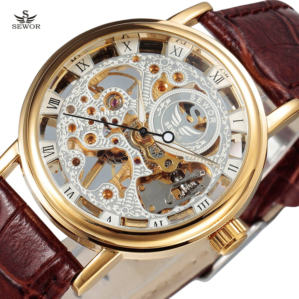 Часы наручные SEWOR Мужские механические брендовые Роскошные прозрачные модные с
