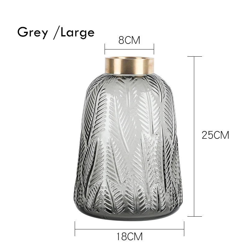 Grey L 1 шт. классическая стеклянная ваза Цветочная ваза с Золотой медная бутыль зеленый лист Relievo Центральная ваза для домашнего декора - Цвет: Grey L