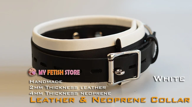 (RD1117)Luxury Customize Handmade 2mm Thickness Leather 4mm Neoprene Collar White Fetish Wear | Тематическая одежда и