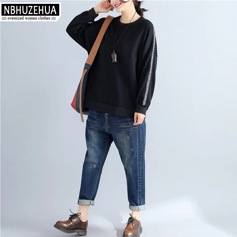 Nbhuzehua t807 4XL 5XL 6XL более Размеры Для женщин футболка с длинным рукавом Осень топы