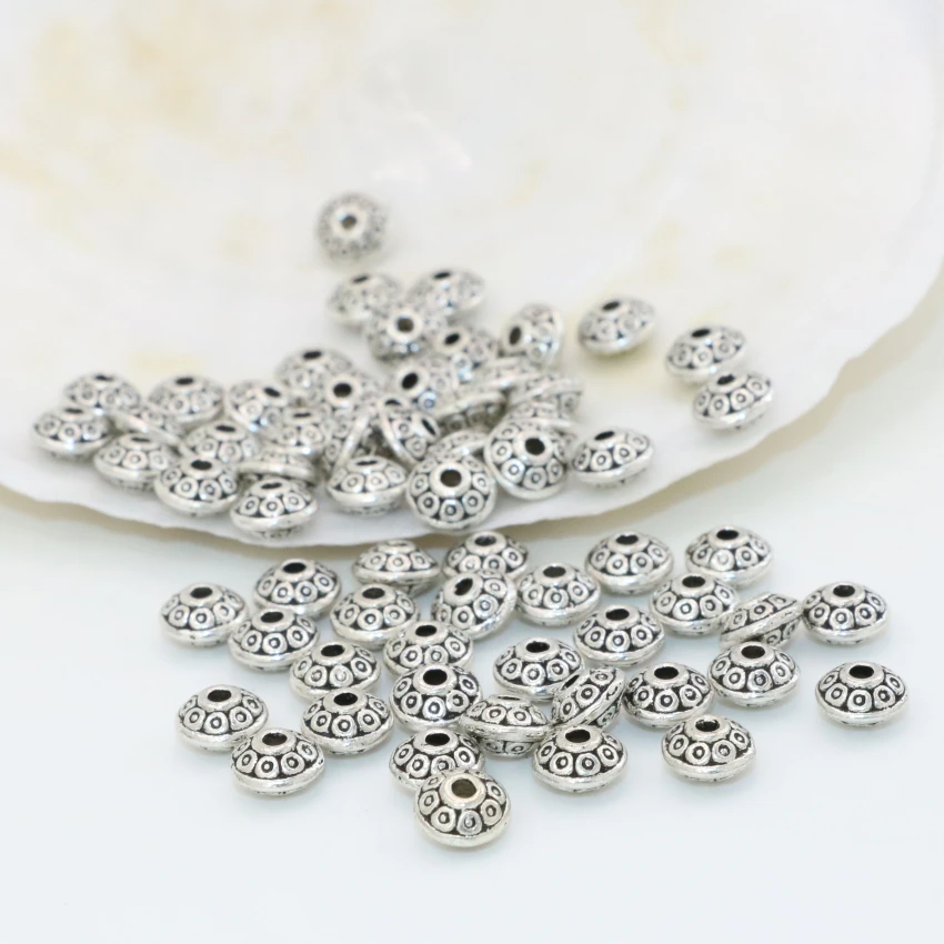 Модные тибетские Серебристые спейсеры аксессуары бусины 4*7 мм 20 шт. круглая форма