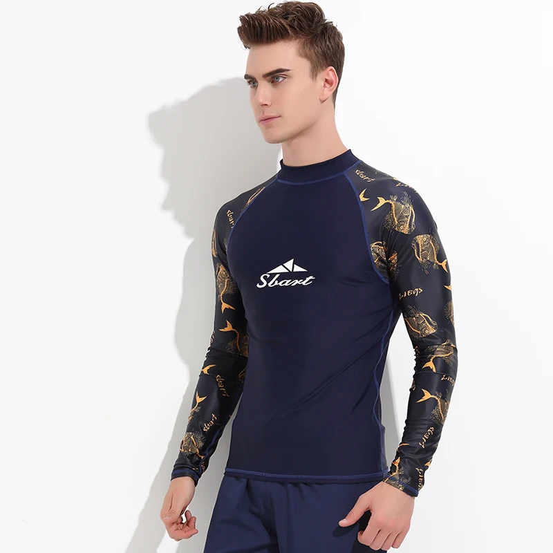 Мужская компрессионная рубашка с длинным рукавом базовый слой топ для плавания