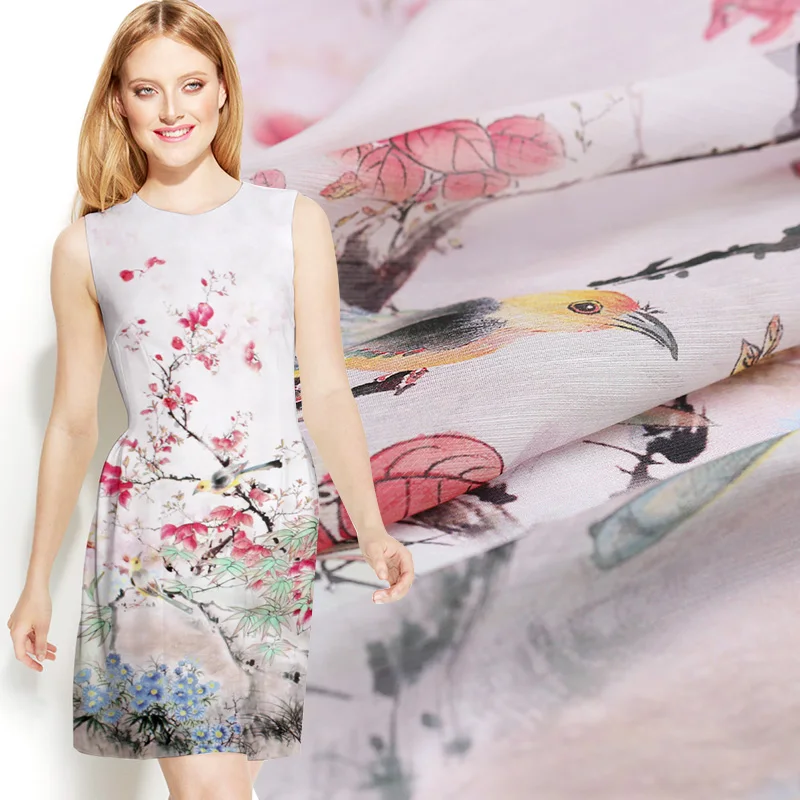 Wide digital printing silk linen fabric breathable chinese natural wholesale cloth | Дом и сад