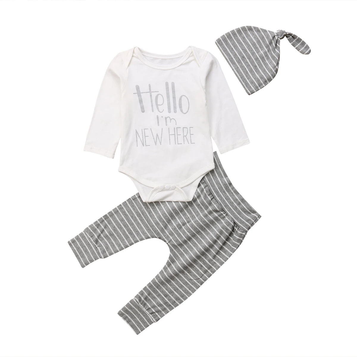 Newborn Baby Boys Girls Clothes Set Autumn Long Sleeve Tops Bodysuit Stripes Pants Hat Boy Girl Clothing Outfits 0-24M 3Pcs | Детская