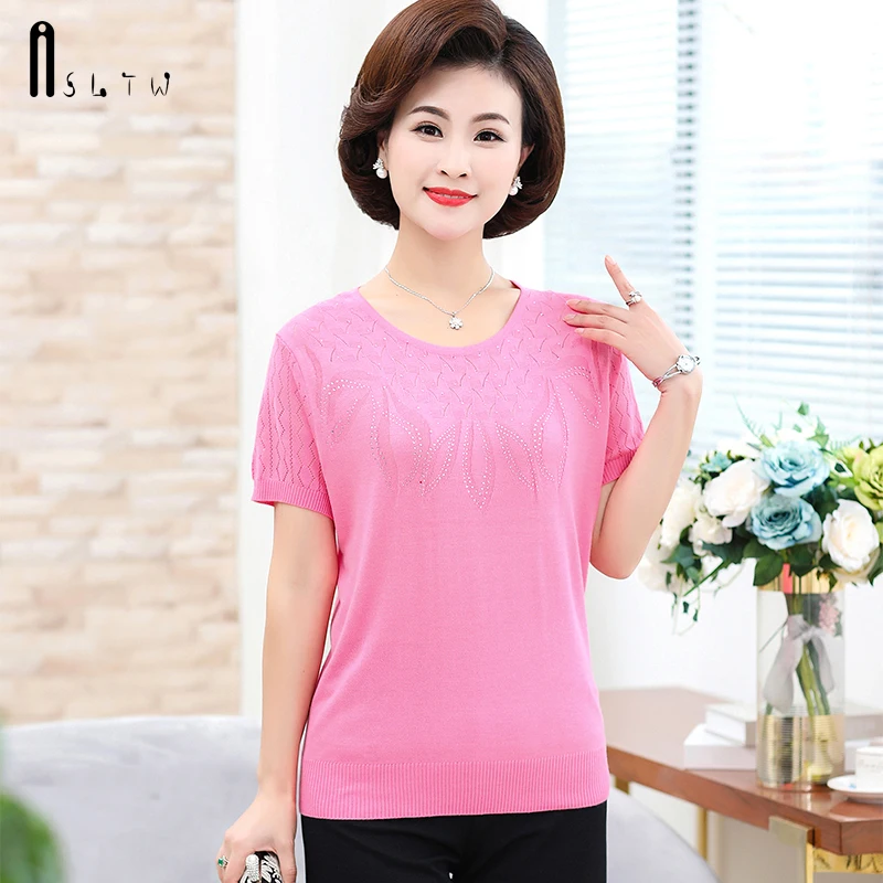 ASLTW Female T-shirt Summer Loose Hollow Tops Short Sleeve T-shirts For Women Plus Size Soft Thin Knitted Tee Shirt Femme | Женская