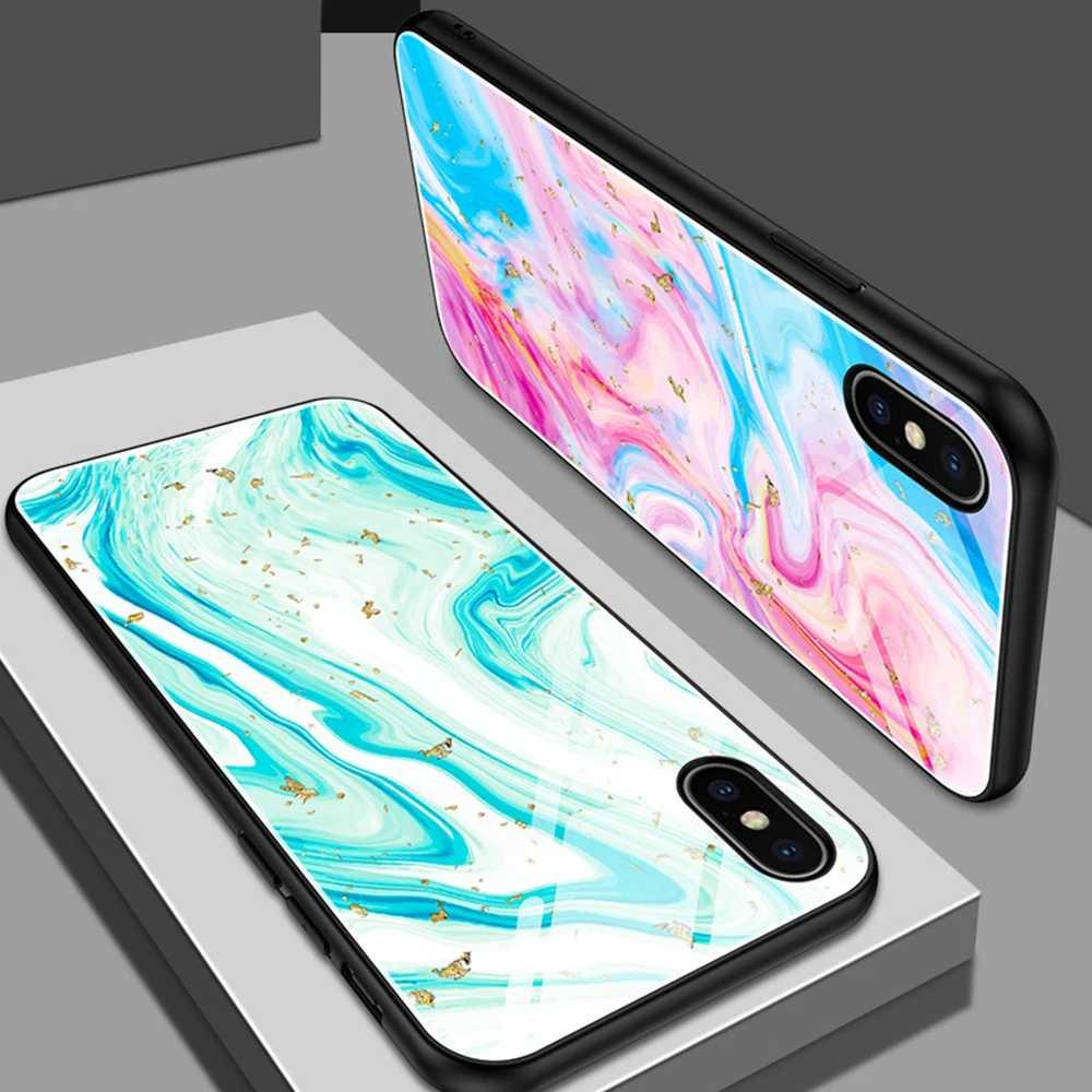 Eqvvol Epoxy Gold Foil Case For iPhone X XS Max XR 7 8 Plus 6 6s Glitter Marble Cases Soft TPU Edge 8plus Back Cover Fundas |