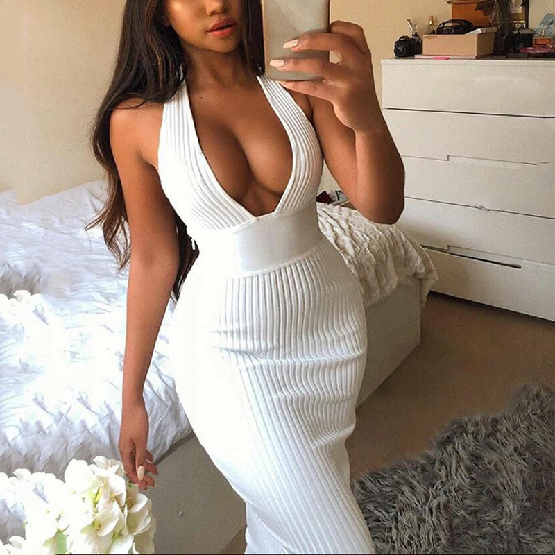 Lessverge сексуальное платье с лямкой на шее открытой спиной Глубокий v образный