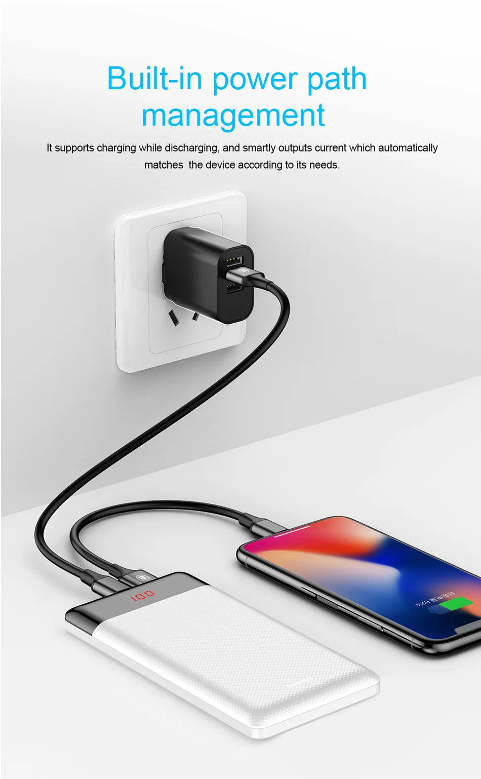 Baseus 10000 мА/ч мини внешний аккумулятор для iPhone, samsung, Xiaomi, двойное USB зарядное устройство, светодиодный дисплей, портативный внешний аккумулятор