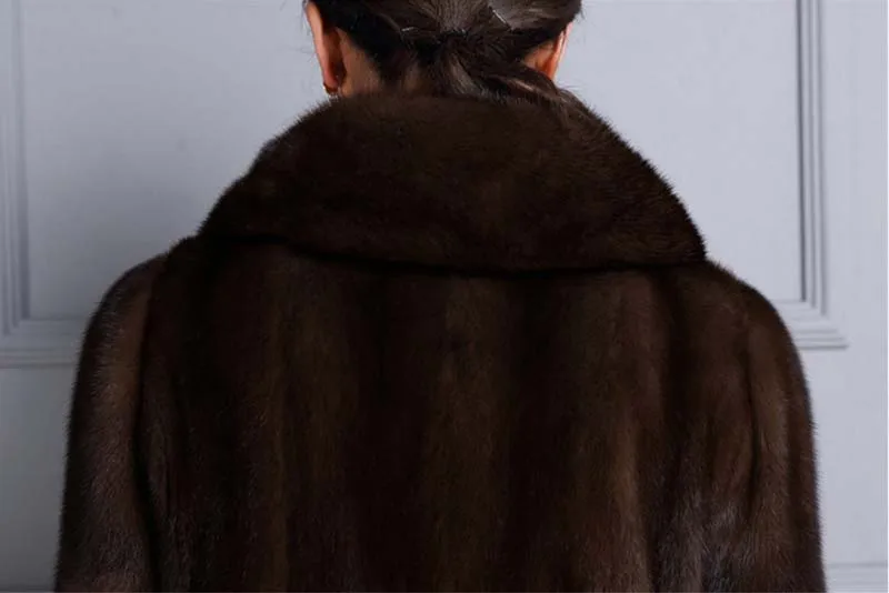 Женское длинное пальто из искусственного меха норки черная/коричневая Женская