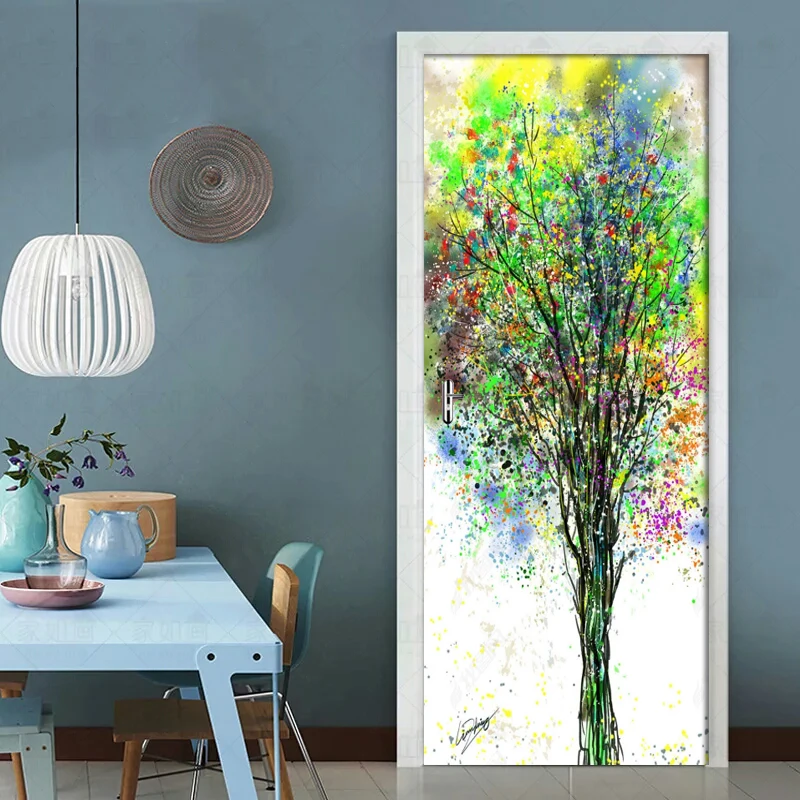 Дверные 3D наклейки картина маслом ПВХ самоклеящиеся водонепроницаемые обои для