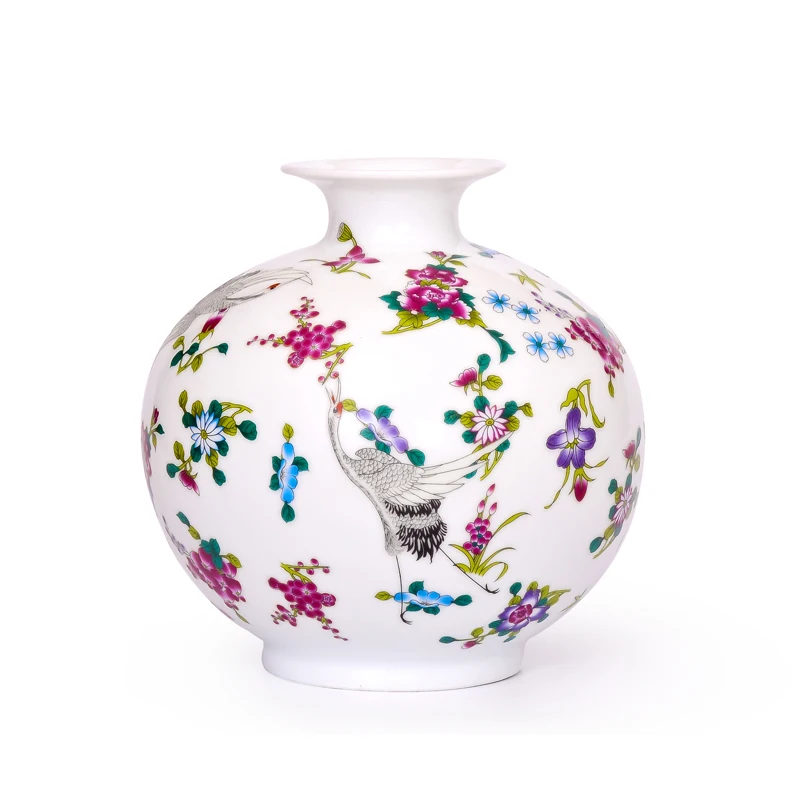 Антикварная Люминесцентная Цветочная ваза Цзиндэчжэнь цветочные и птичьи узоры