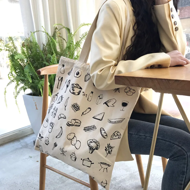 Little girl stick figure print pattern one shoulder student hand bag college wind green cartoon shopping | Багаж и сумки