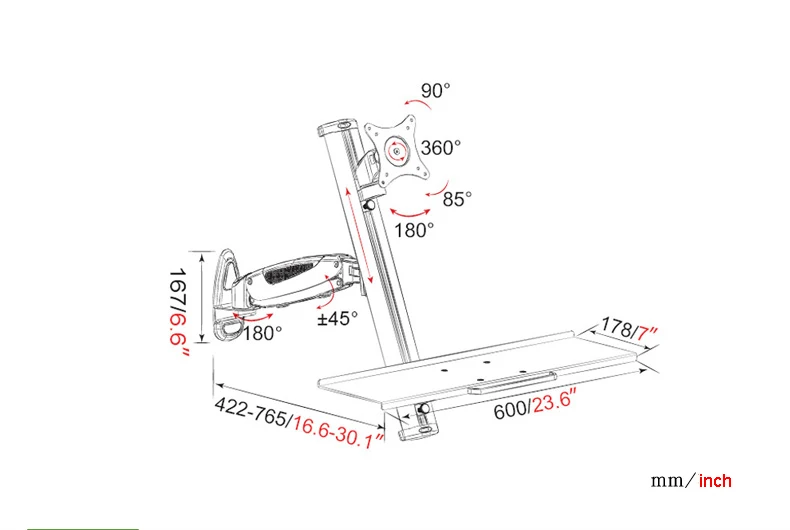 Эргономичное настенное алюминиевое крепление для монитора + держатель