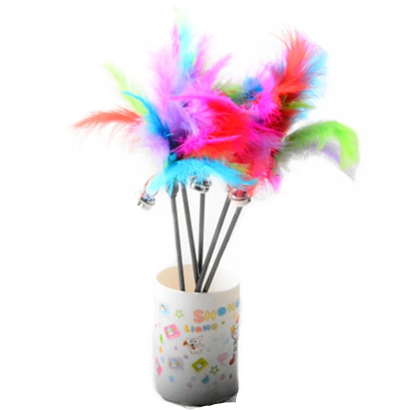 Random color 1 шт. 41 см игрушки для кошек игрушки для домашних животных разноцветные забавные кошачья Дразнилка игрушки для кошек кольцо колокольчик Высокое качество дизайн птица перо - Цвет: Random color