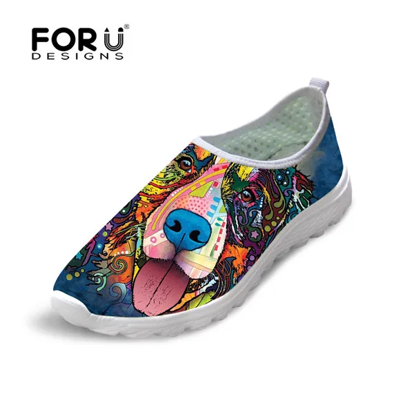 FORUDESIGNS/Цветная Женская сетчатая обувь для дома с принтом кота и собаки; сезон весна-лето; женские дышащие удобные лоферы; обувь на плоской подошве - Цвет: H7241AA