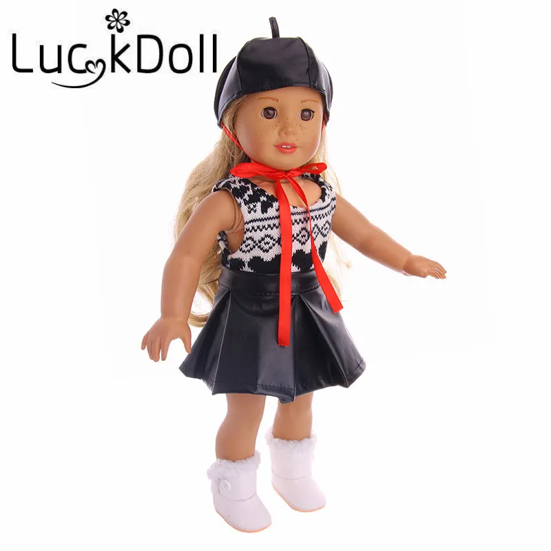 LUCKDOLL жилет свитер + кожаная юбка шляпа подходит для 18 дюймов Американский 43 см
